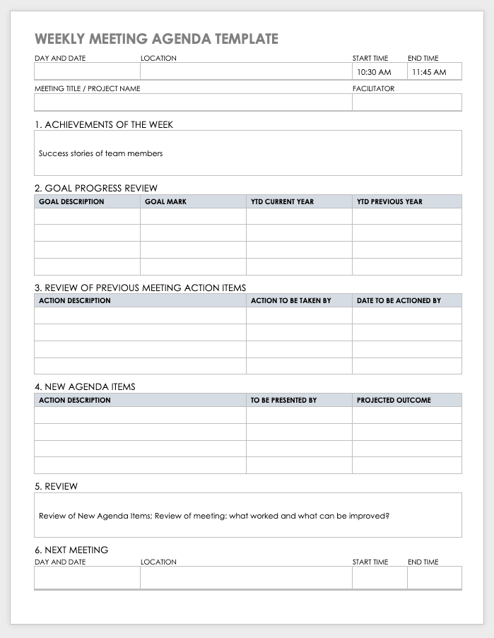 Staff Meeting Agenda Template Free from www.smartsheet.com