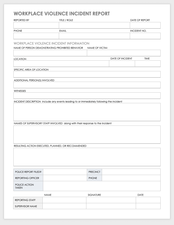 Workplace Violence Incident Report Template