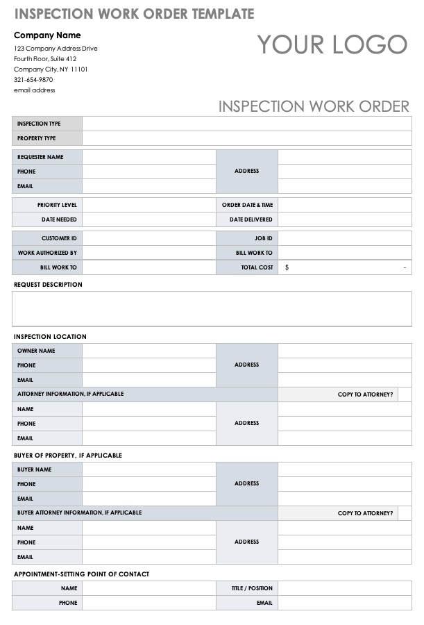 Inspection Work Order Template