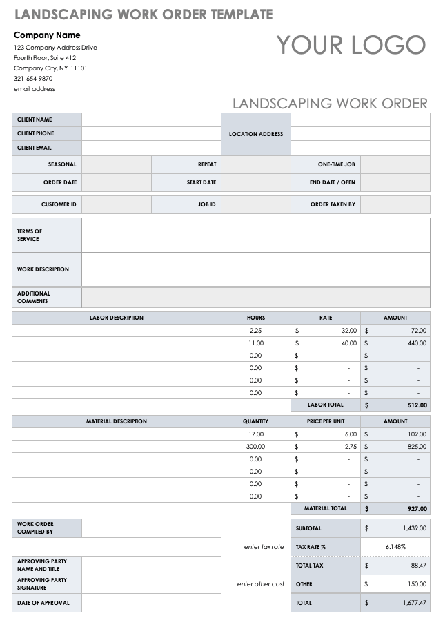 Landscaping Work Order Template