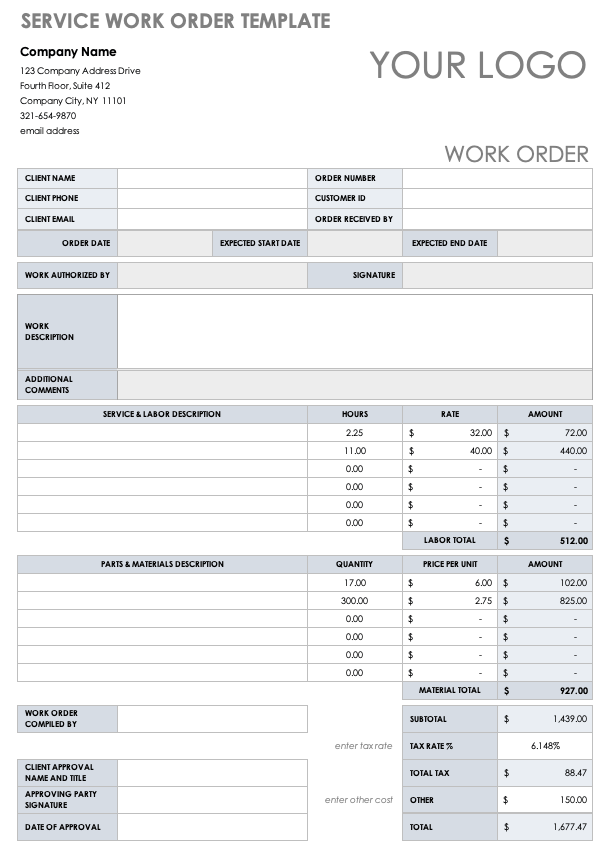 Compact Repair Order Forms for Auto Repair Shops