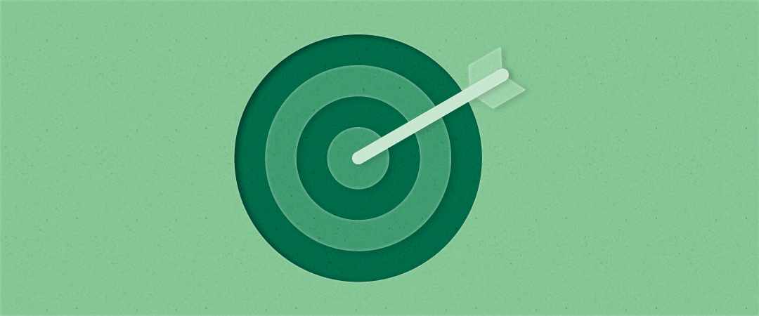An image of a target with alternating dark and medium green circles appears with a white arrow landing in the center