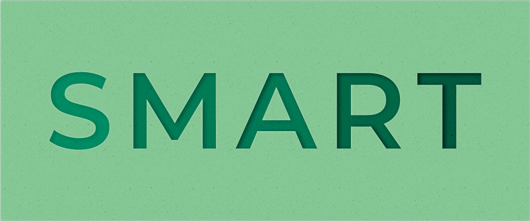 The word SMART appears in gradually darkening shades of green horizontal across each letter of the word
