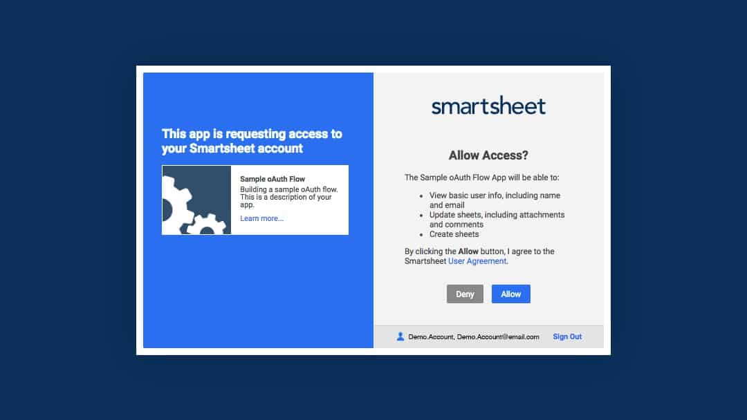 Снимок экрана с отображением запроса доступа в Smartsheet 