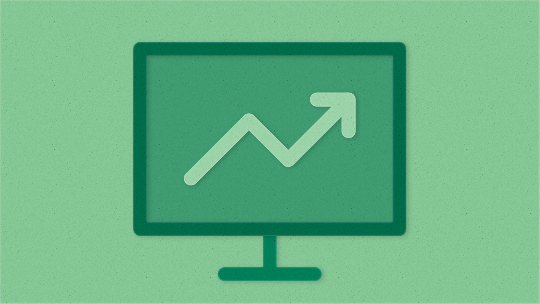 Illustration of an upward trend line on a computer monitor.