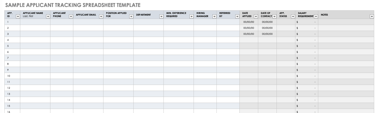Sample Applicant Tracking Spreadsheet Template