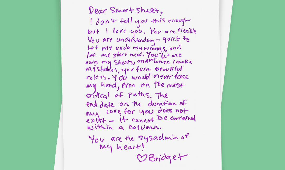 Love letter to from customer to Smartsheet