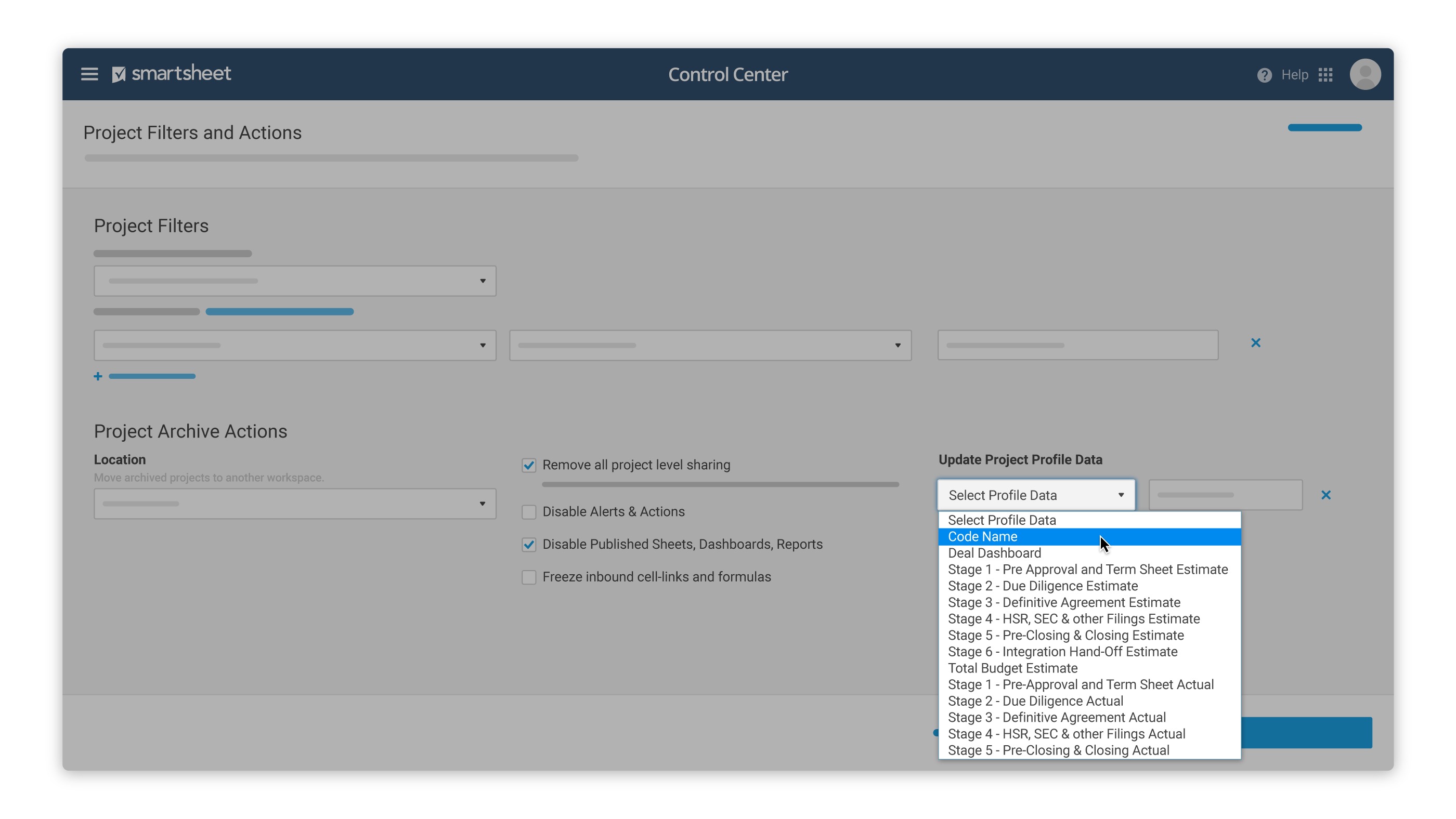 Control Center | Smartsheet