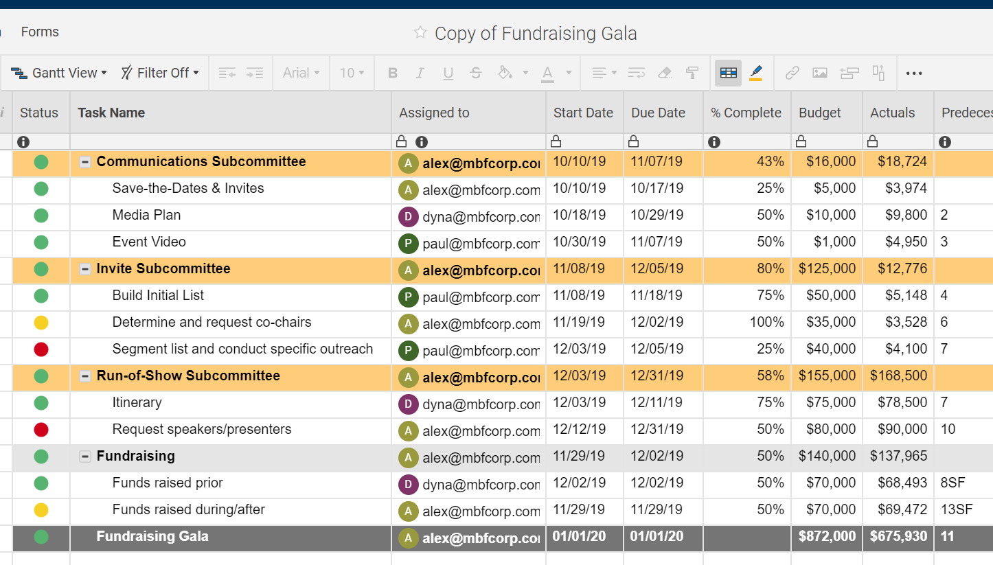Higher Ed Fundraising Gala Smartsheet
