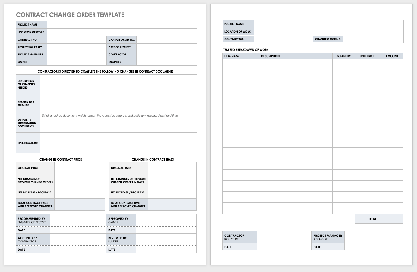 Contract Change Order Template