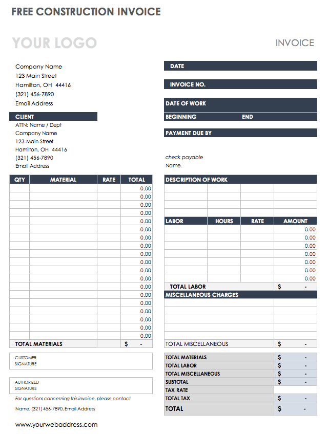 17+ Invoice Template Construction Free Pics