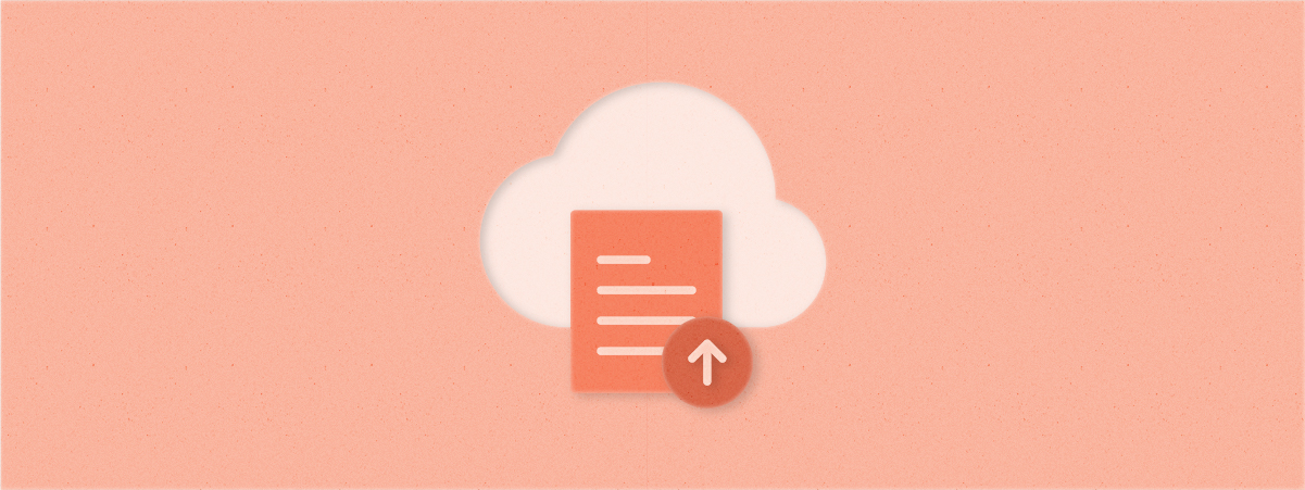 Illustration of a file being uploaded to the cloud.