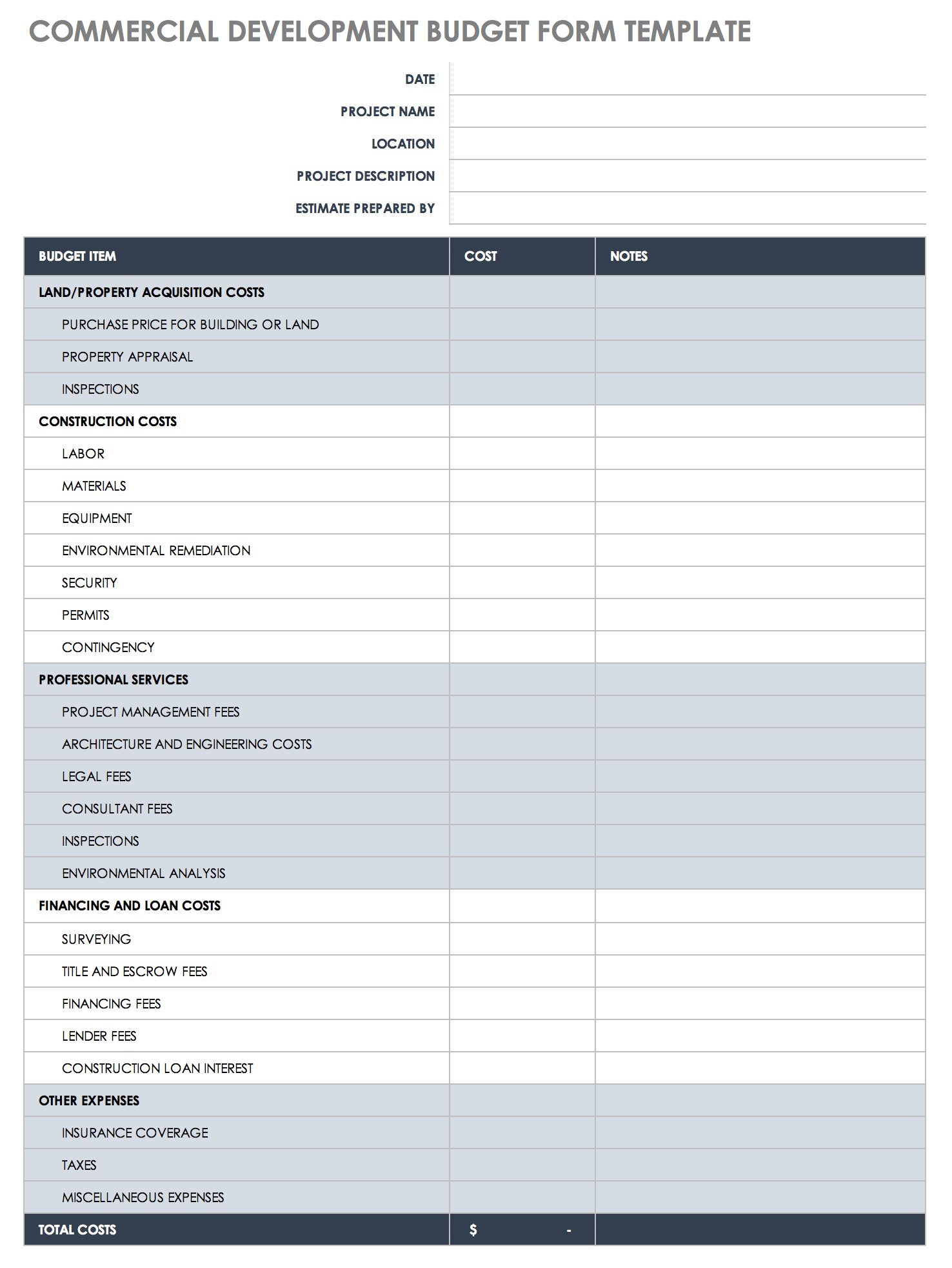 Free Construction Budget Templates Smartsheet