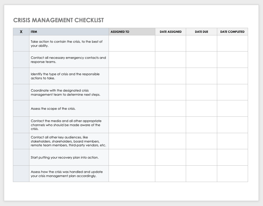Crisis Management Checklist 