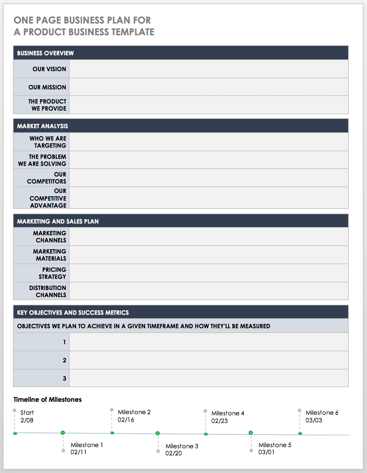 Free One Page Business Plan Templates Smartsheet