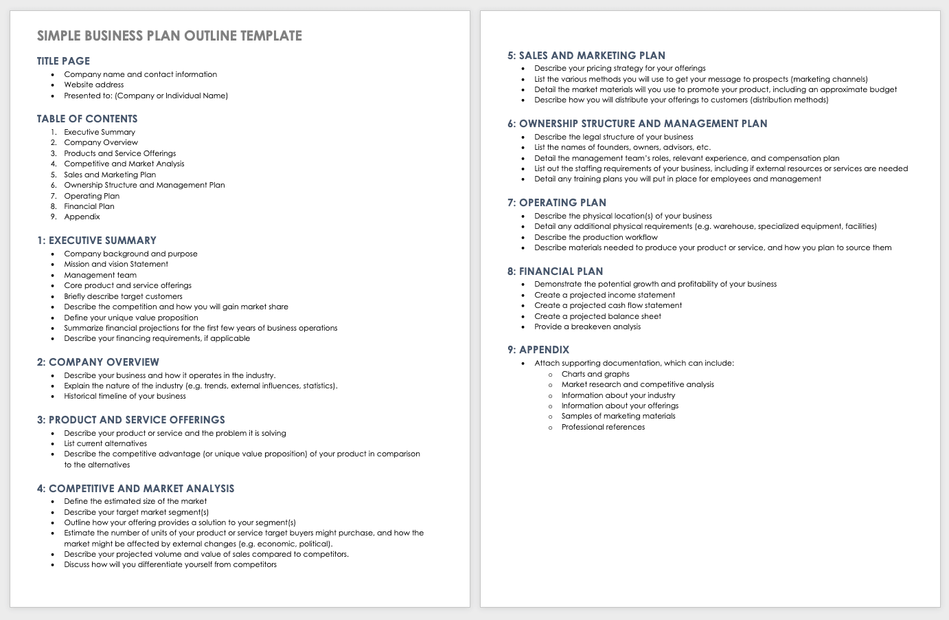 business plan reference page