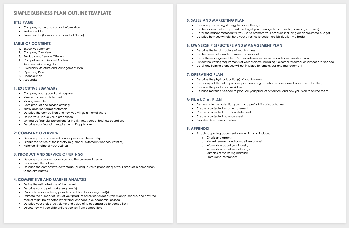 example of a business plan outline