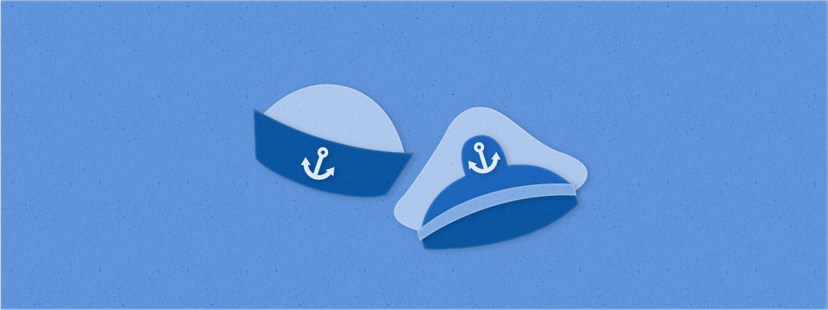 A captain's hat appears next to a sailor's hat as a symbol of a team