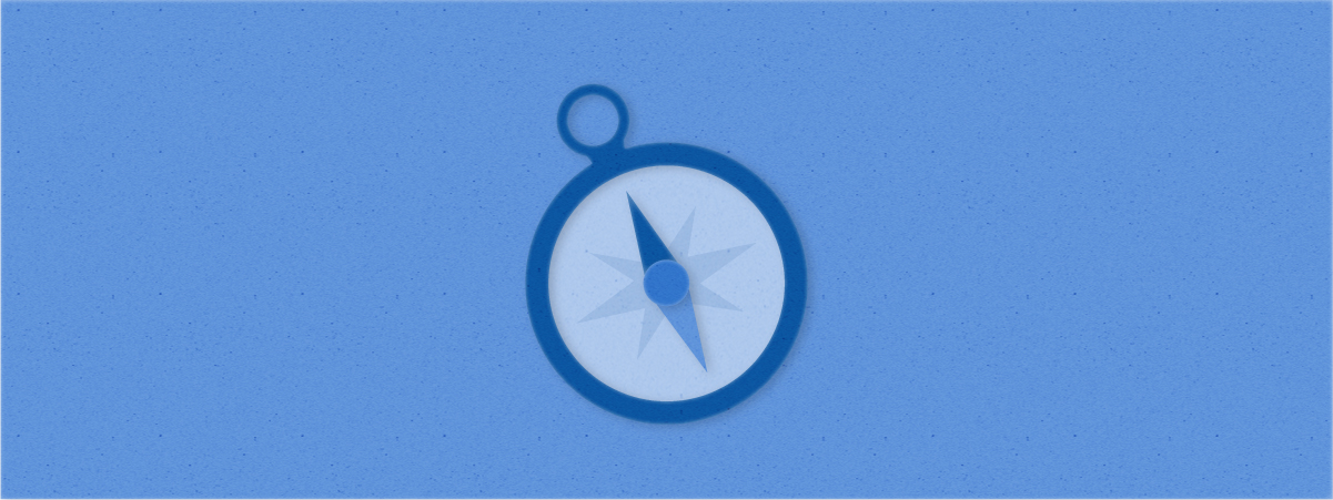 A compass with a dark blue outline and light blue face
