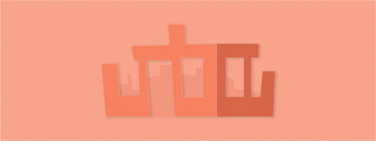 An orange-hued frame of a house appears on an orange-colored background