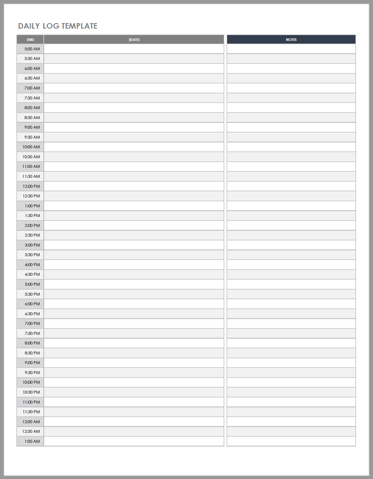 Daily Log Wall Chart