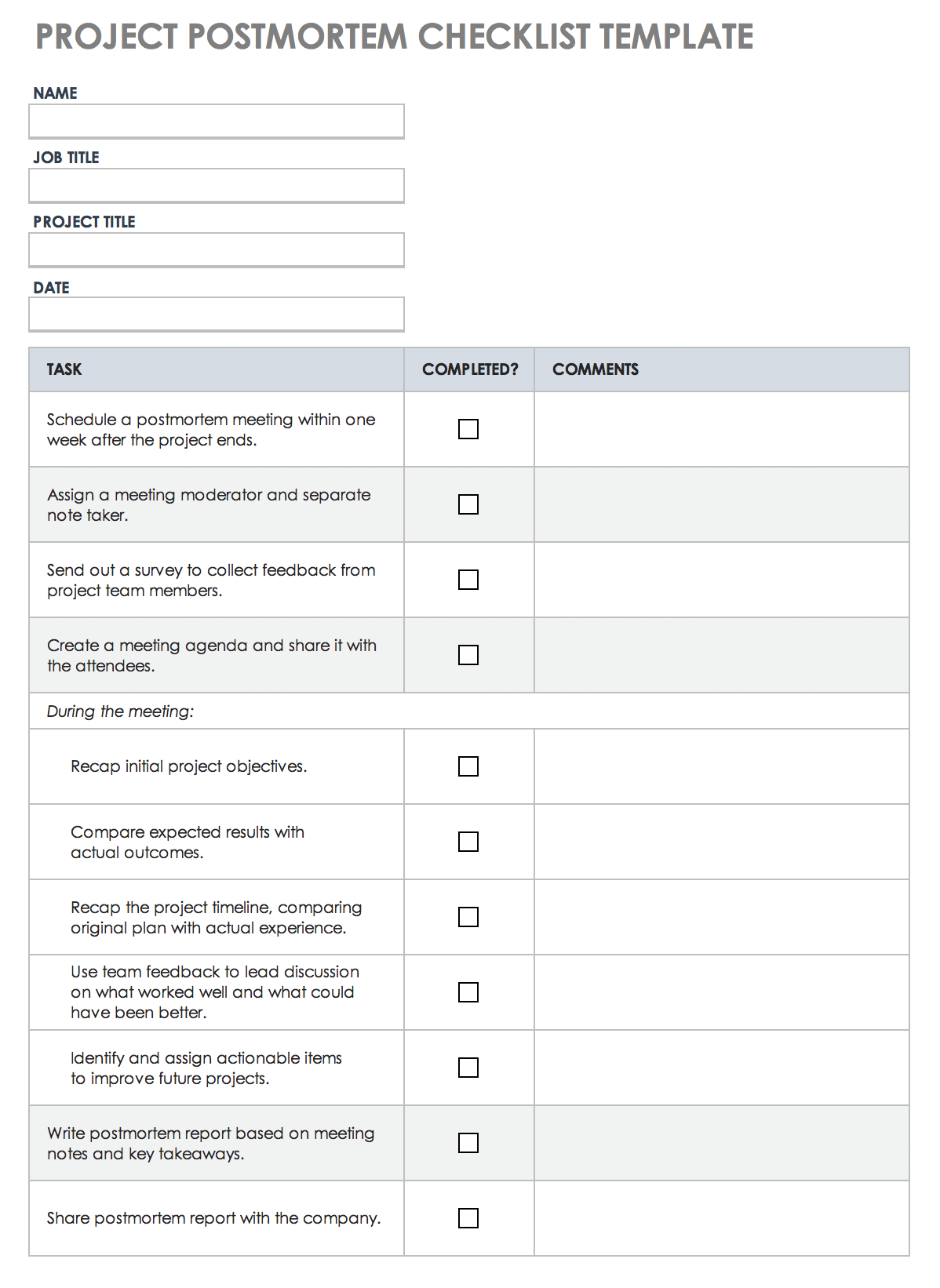 Free Project Post-mortem Templates  Smartsheet Intended For Business Post Mortem Template