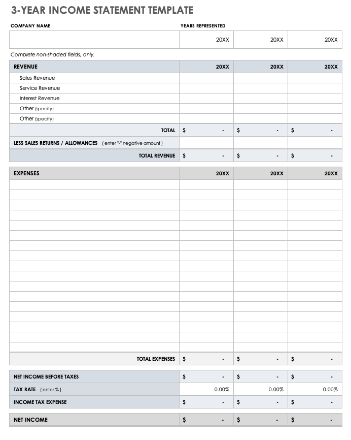 3 Year Income Statement Template