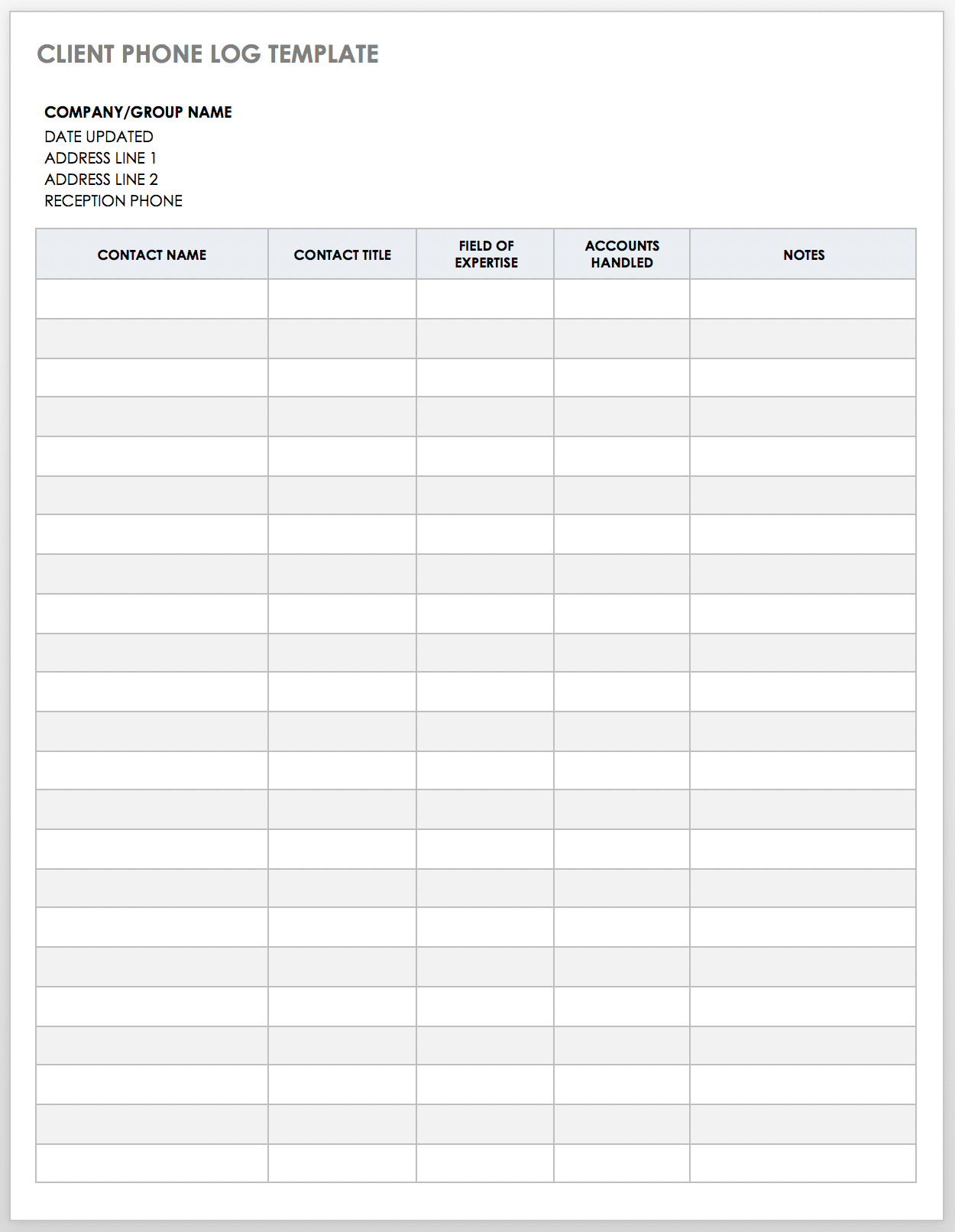 Client Phone Log Template