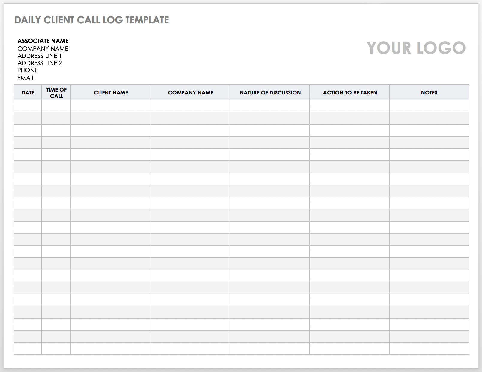 Daily Client Call Log Template