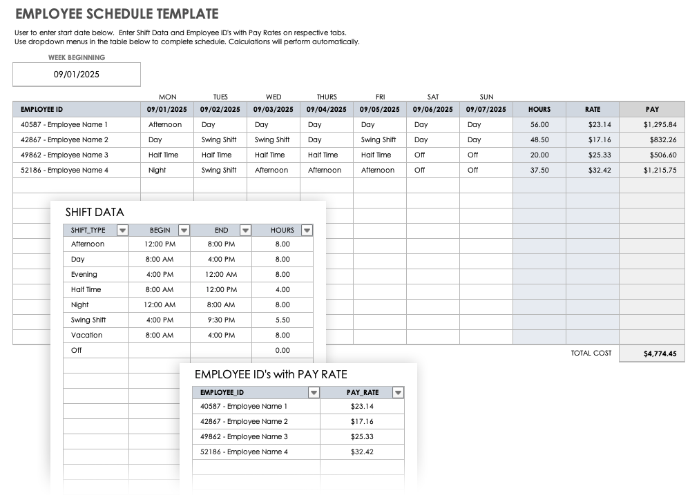 Employee Schedule Template for Excel