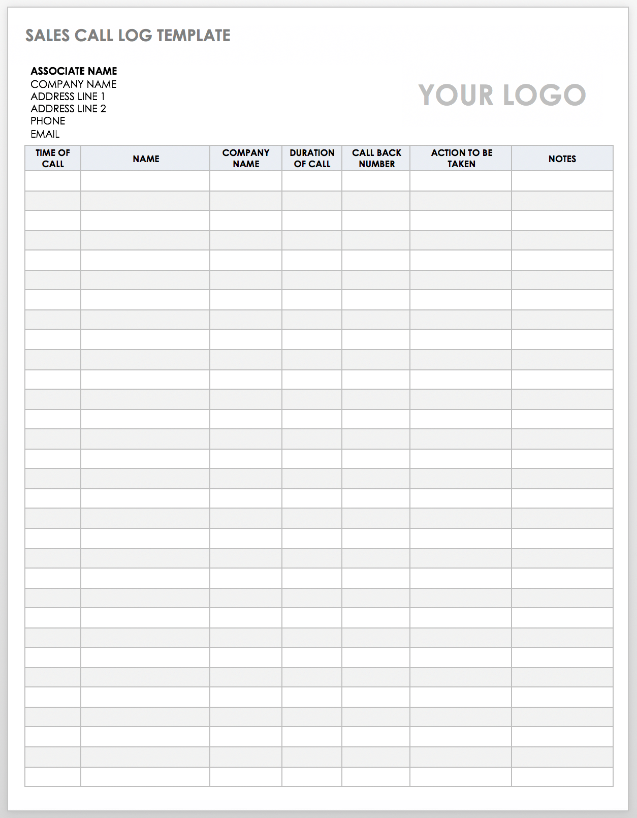 Free Client Call Log Templates  Smartsheet Intended For Sales Notes Template