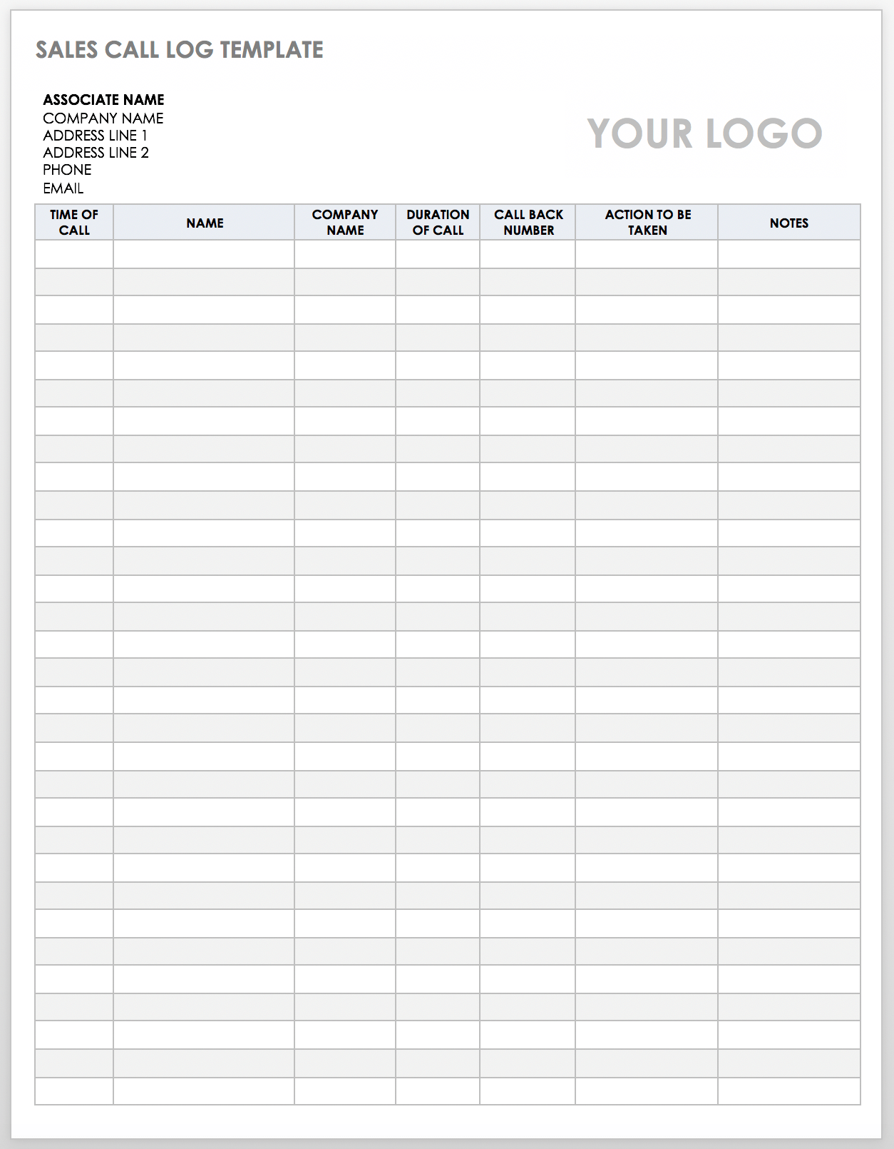 Free Client Call Log Templates  Smartsheet Throughout Daily Sales Report Template Excel Free