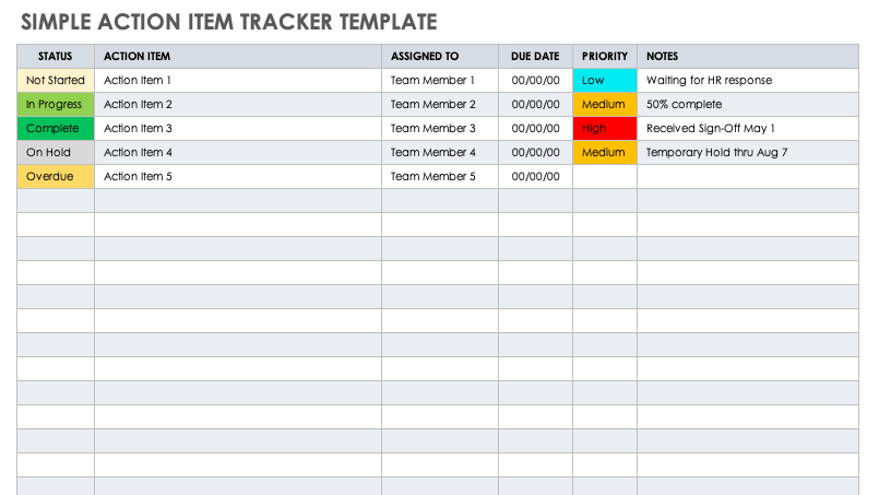 Simple Action Item Tracker Template