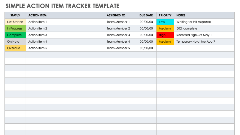 Project Action Tracker Template