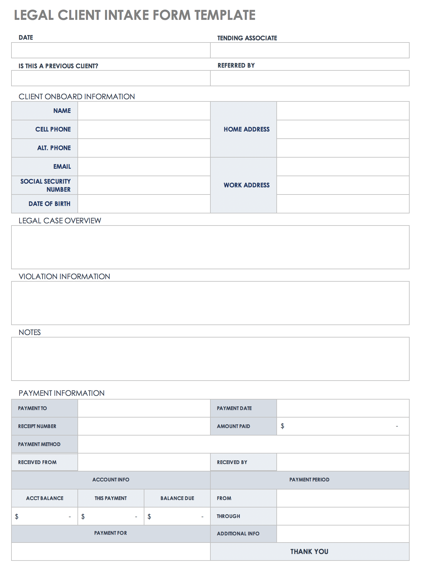 Legal Client Intake Form Template