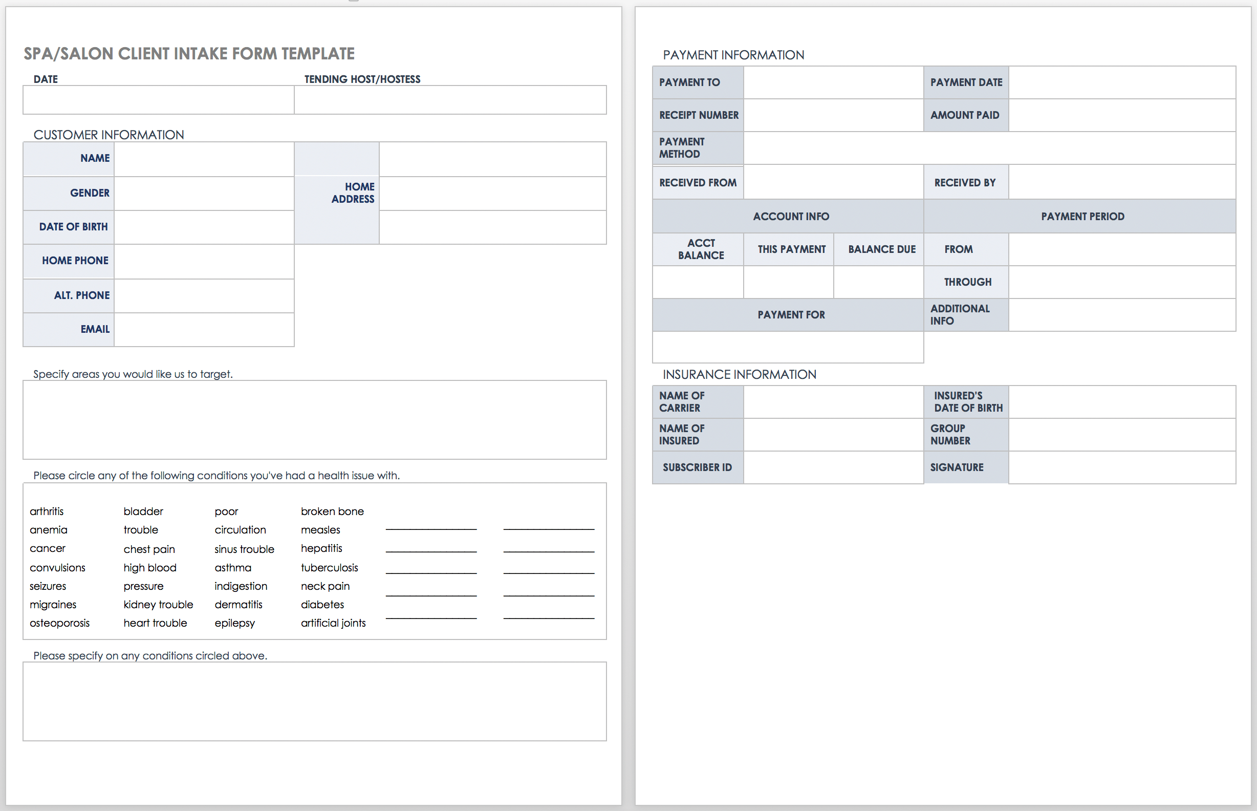 Spa Salon Client Intake Form Template