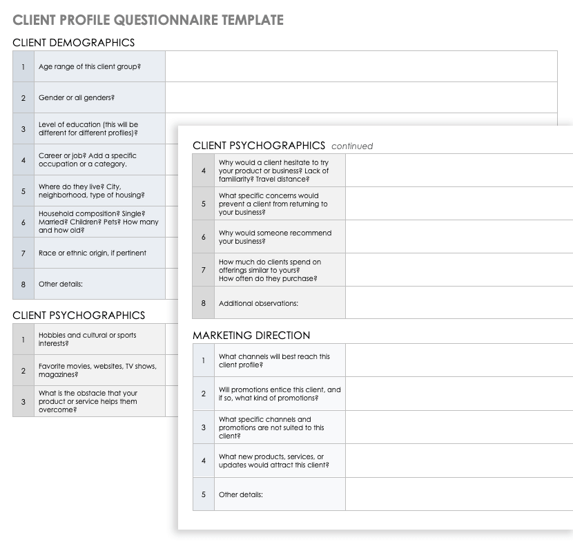 Client Profile Questionnaire Template 