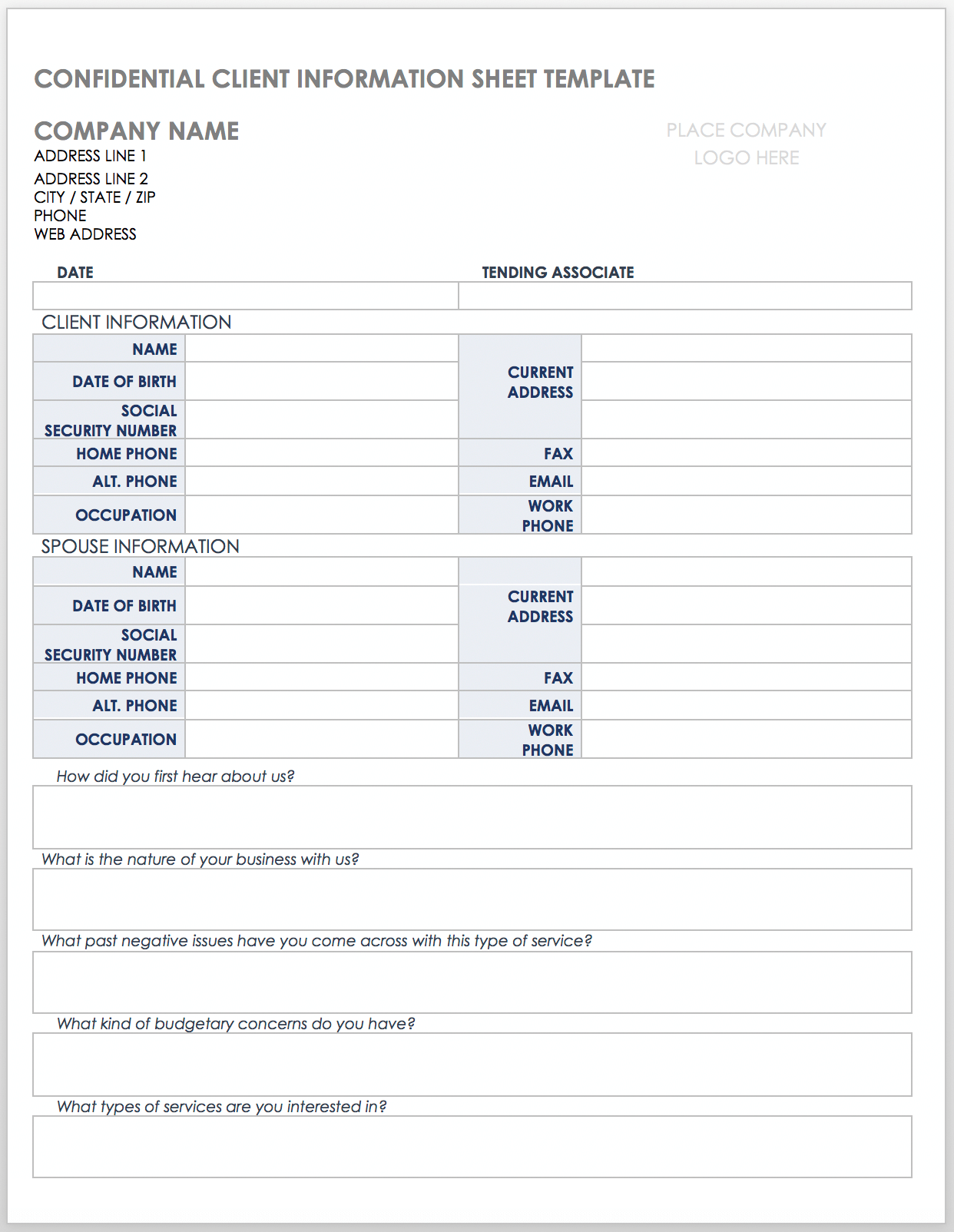 Free Client Information Forms & Templates  Smartsheet In Customer Information Card Template