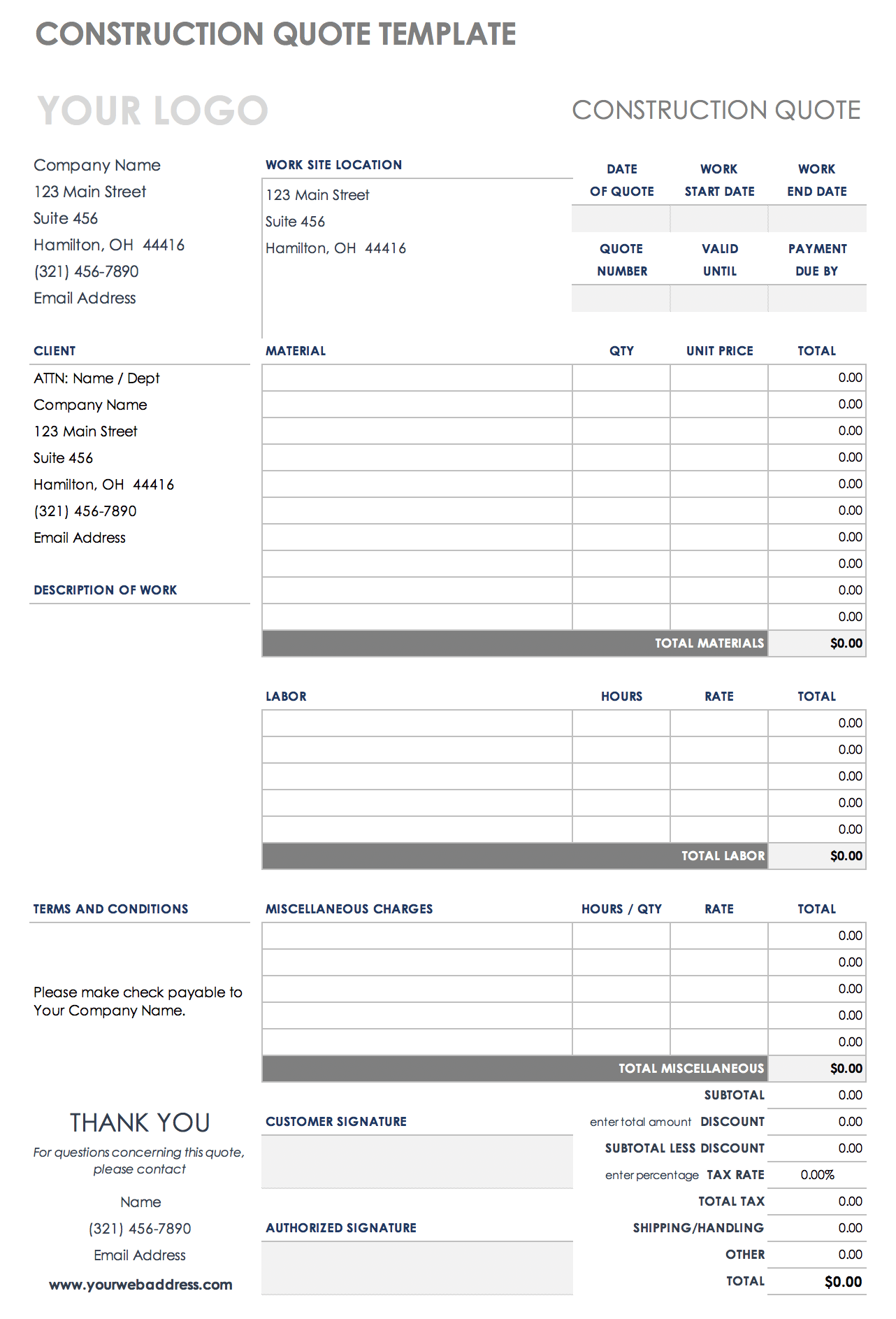 Construction Quote Template