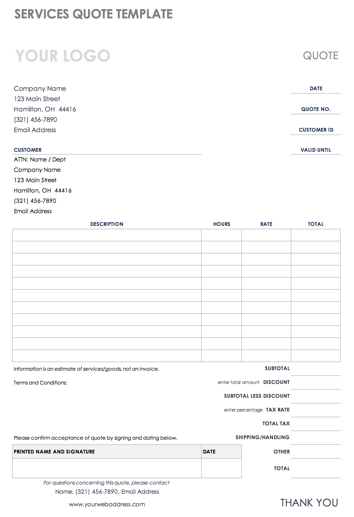Free Construction Quote Templates  Smartsheet For Blank Estimate Form Template