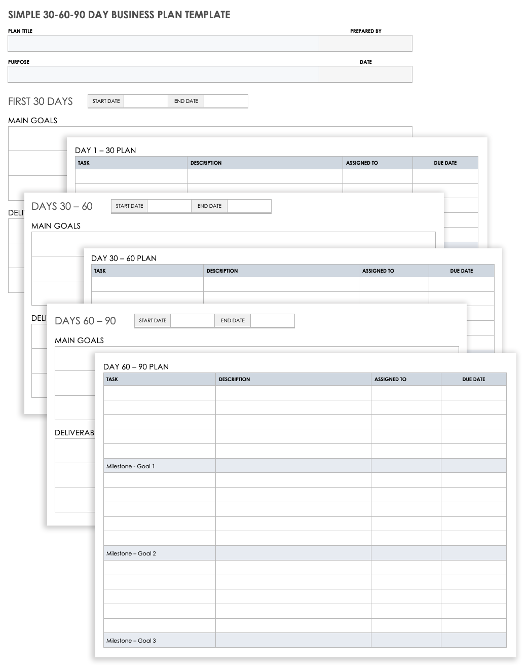 Printable Free 30 60 90 Day Plan Template Excel