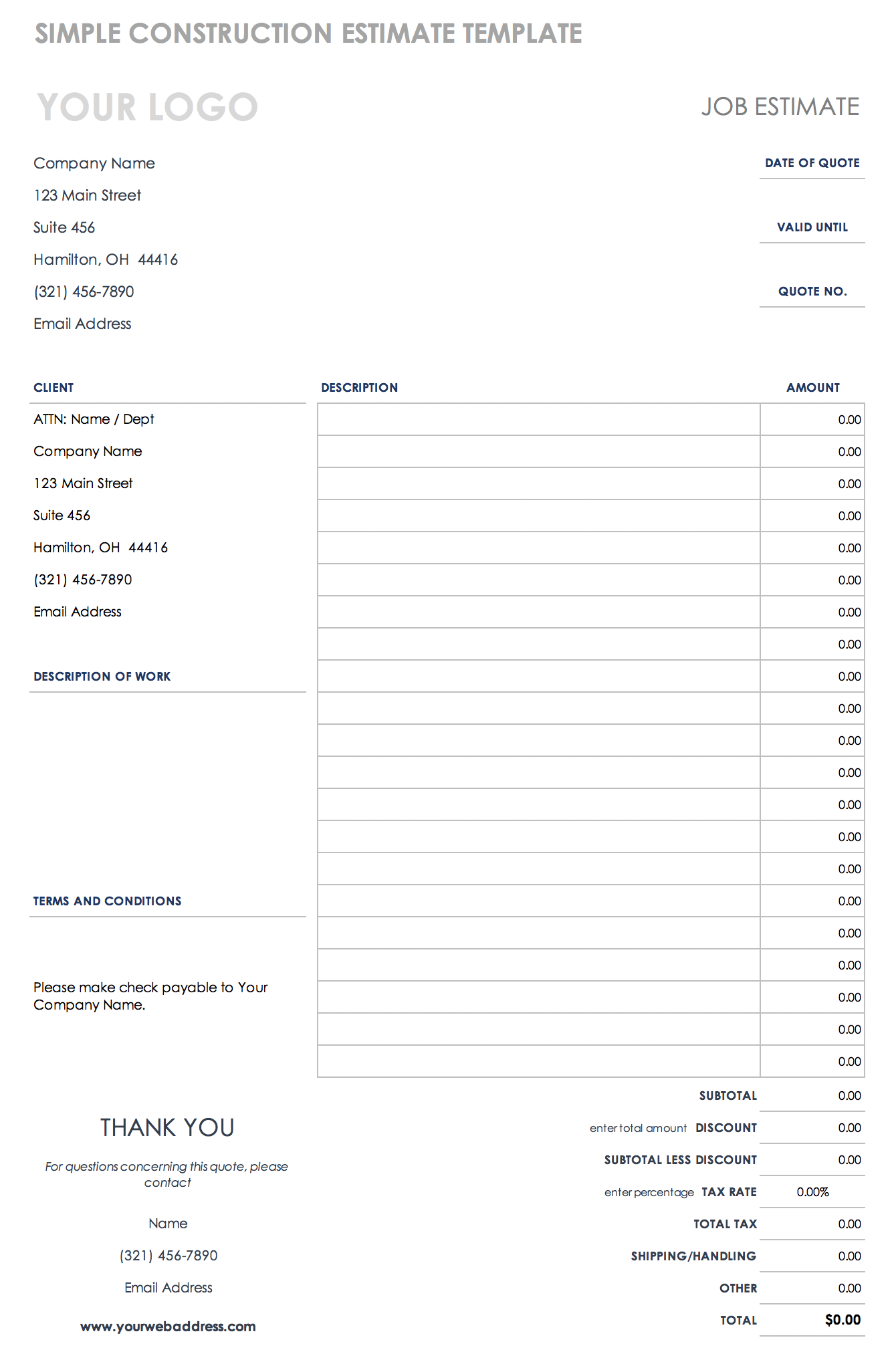 Free Construction Quote Templates  Smartsheet