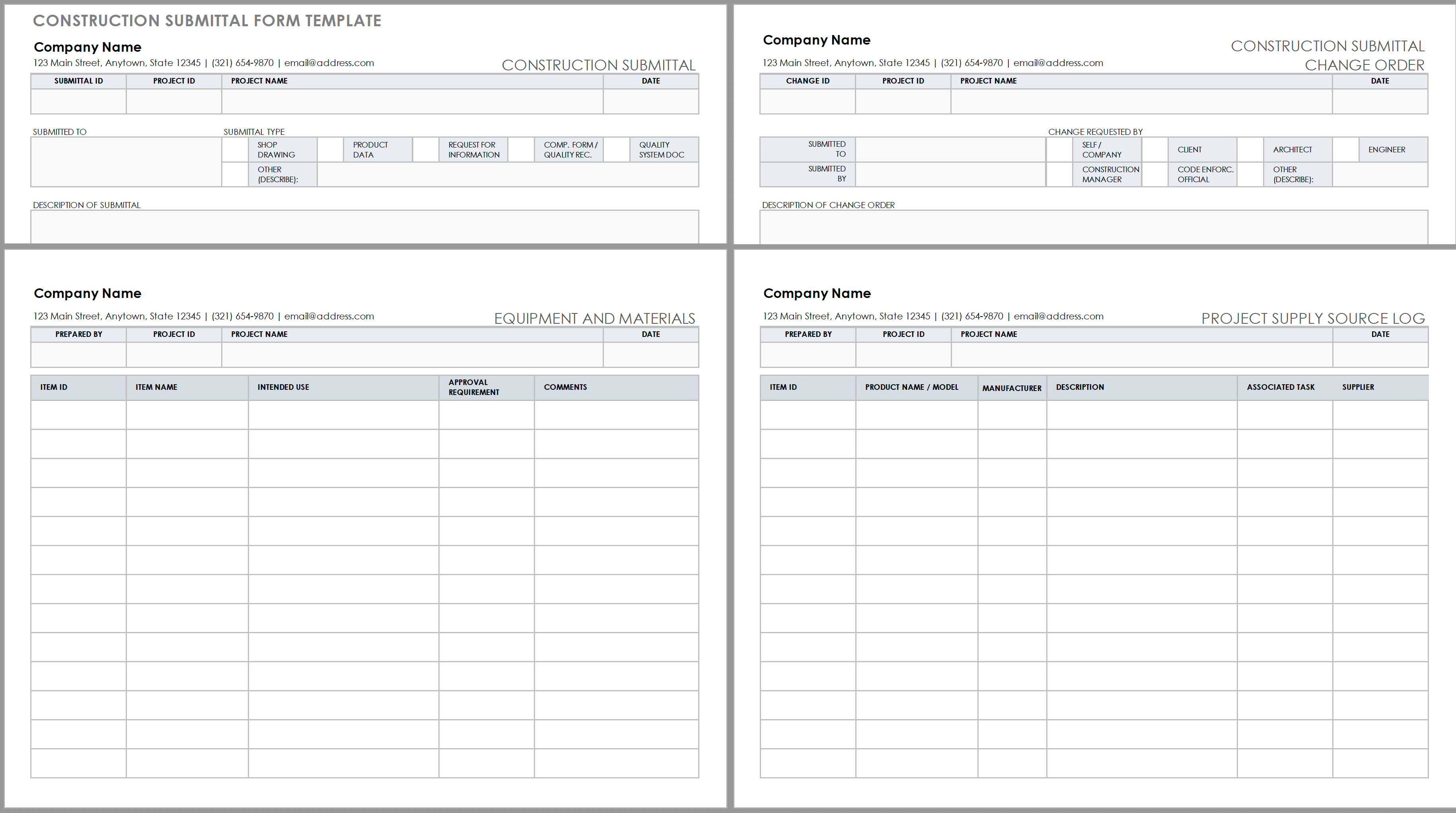 Construction Submittals Template