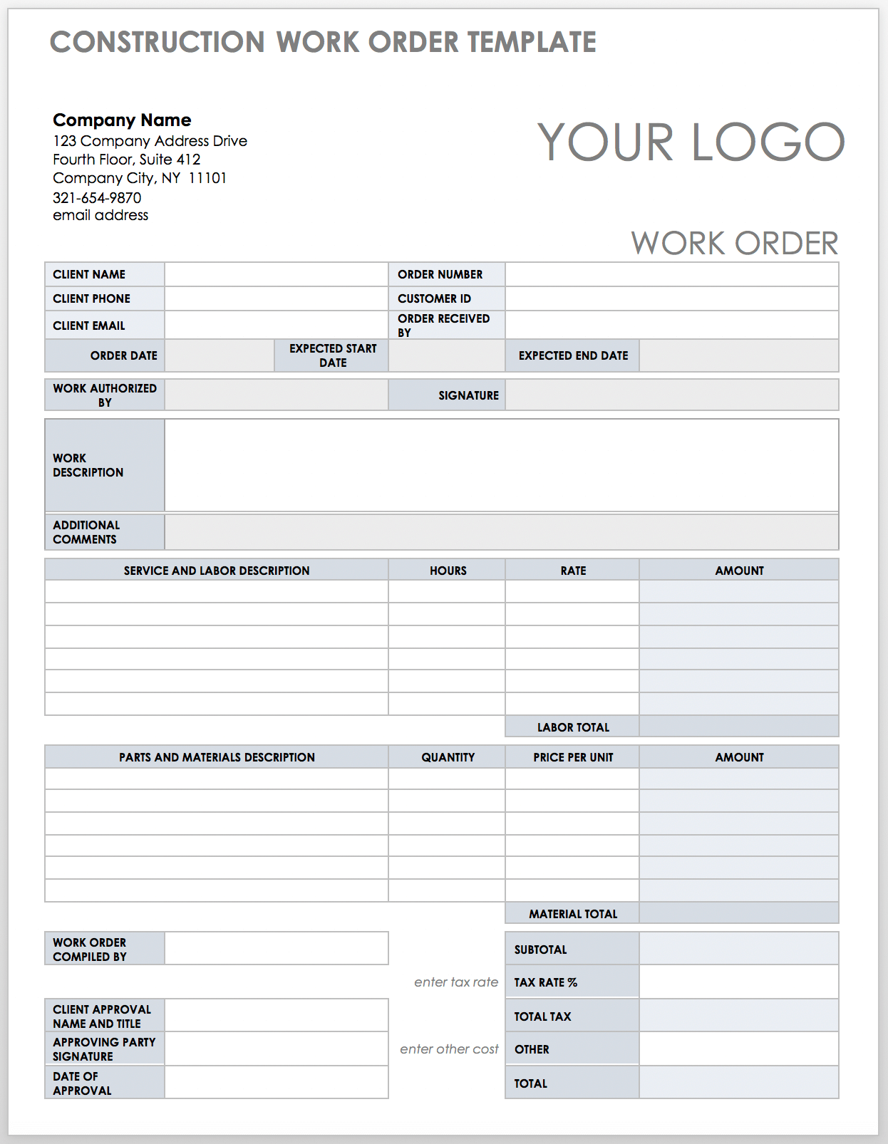 Free Construction Work Order Templates & Forms  Smartsheet Inside Service Job Card Template