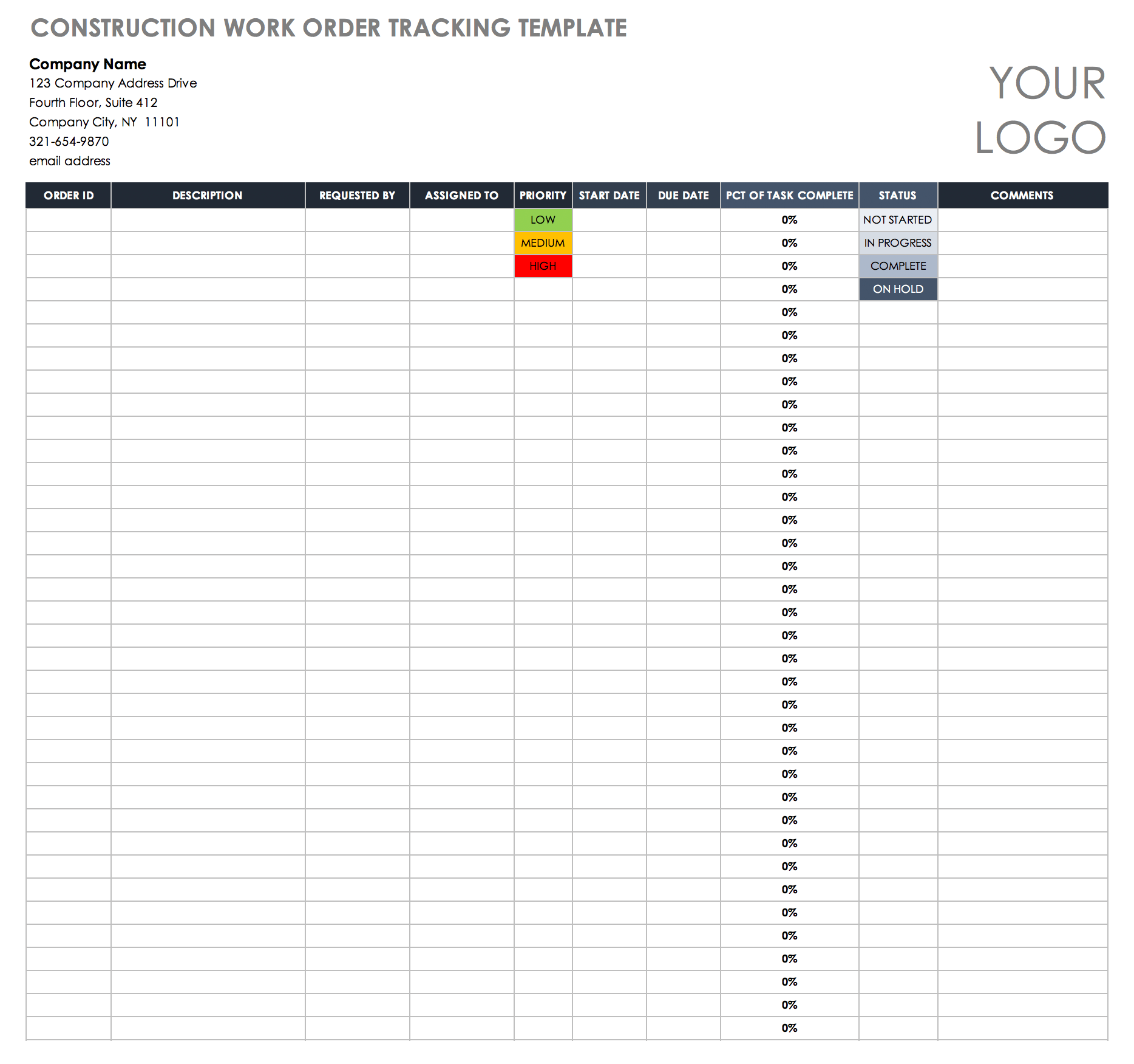 Construction Work Order Tracking Template