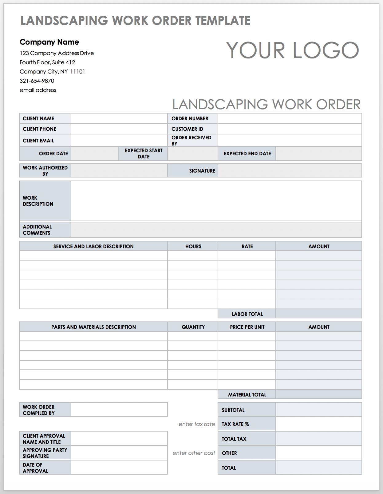 Landscaping Work Order Template