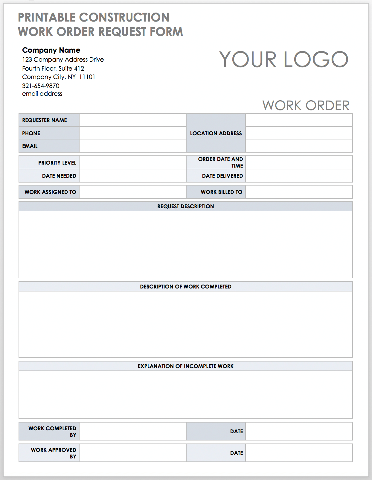 Free Construction Work Order Templates And Forms Smartsheet 2022