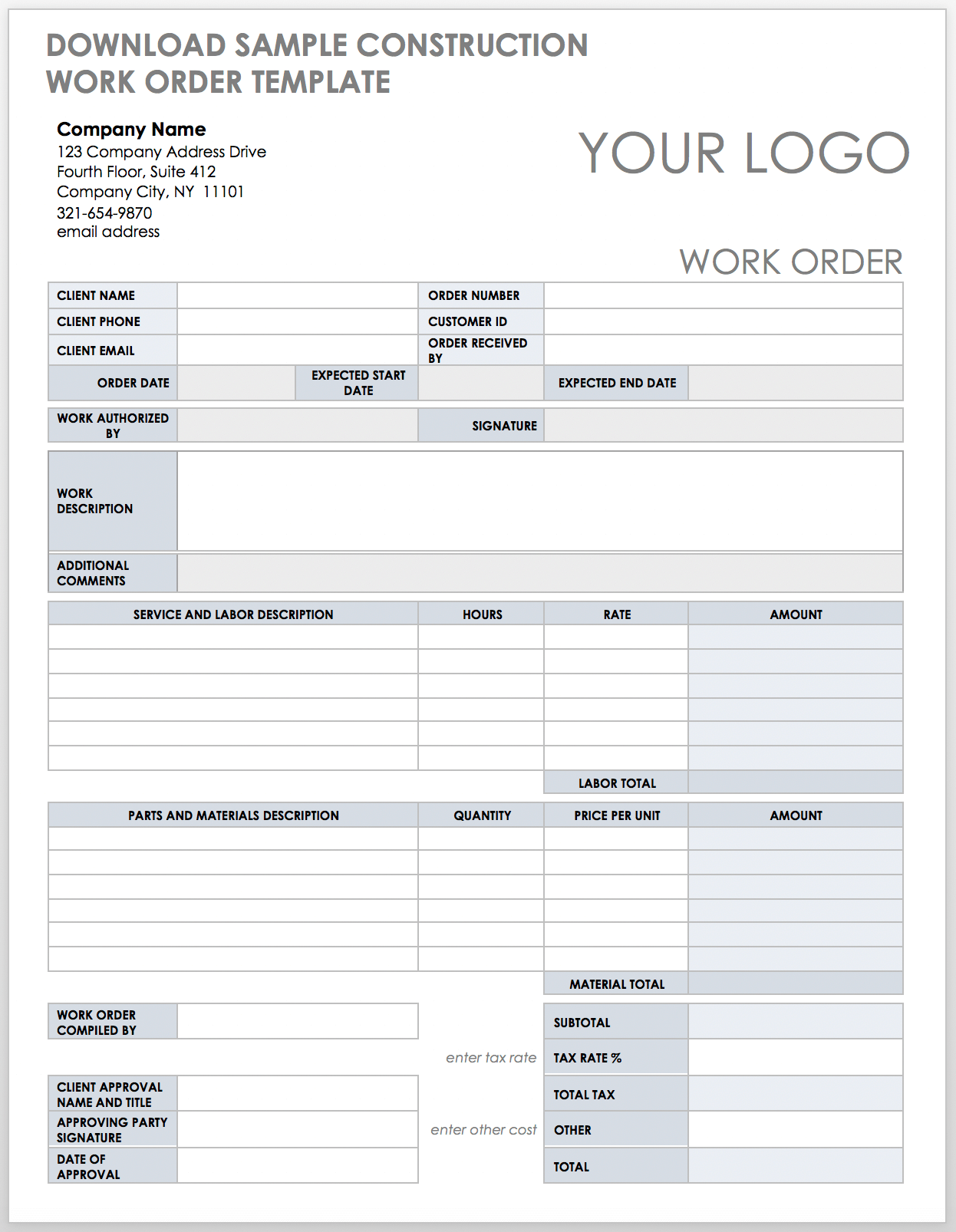 Free Construction Work Order Templates And Forms Smartsheet 2022