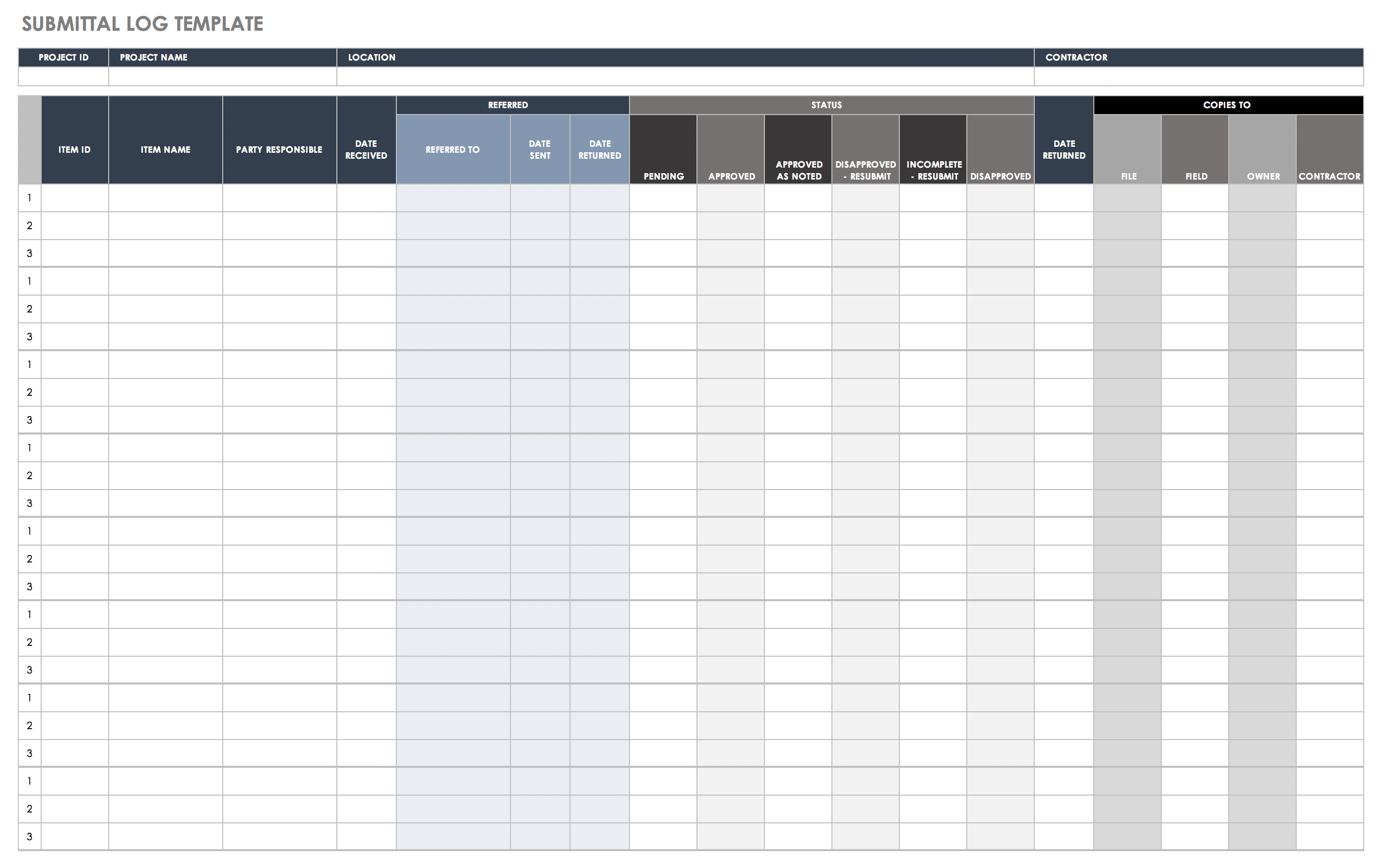Free Excel Submittal Log Template Printable Templates