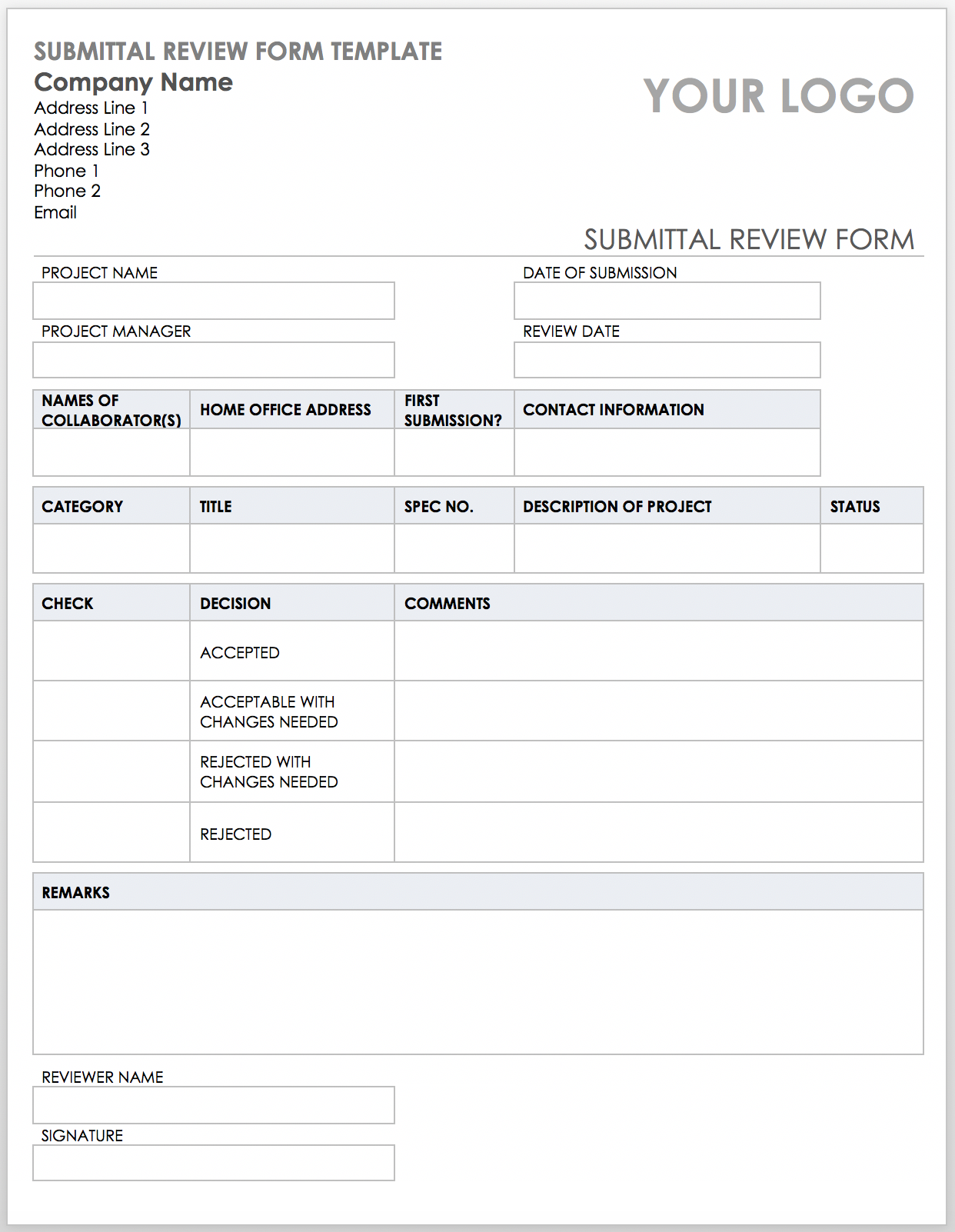 Submittal Review Form Template